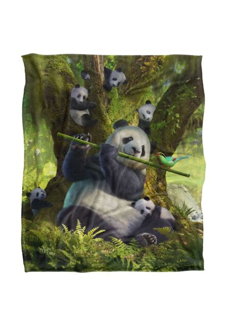 JQ Licensing Jlo Panda Family Flute Silky Touch Super Soft Throw Blanket 152 X 127 cm in White - image 1