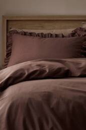 Appletree 'Cassia Frill' 100% Cotton Relaxed Look Duvet Cover Set in Chocolate - Size: Double - thumbnail 2