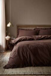 Appletree 'Cassia Frill' 100% Cotton Relaxed Look Duvet Cover Set in Chocolate - Size: Double