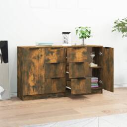 Berkfield Home Sideboards 2 pcs Smoked Oak 60x30x70 cm Engineered Wood in Brown - Size: 60 x 30 x 70 cm - thumbnail 3