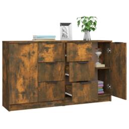 Berkfield Home Sideboards 2 pcs Smoked Oak 60x30x70 cm Engineered Wood in Brown - Size: 60 x 30 x 70 cm - thumbnail 4