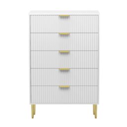 Hygrad Built to Survive Luxury Chest Of Drawers For Bedroom 5 Drawer Chest Storage Handle in White - thumbnail 4
