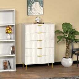 Hygrad Built to Survive Luxury Chest Of Drawers For Bedroom 5 Drawer Chest Storage Handle in White - thumbnail 1