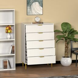 Hygrad Built to Survive Luxury Chest Of Drawers For Bedroom 5 Drawer Chest Storage Handle in White - thumbnail 2