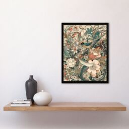 Artery8 Wall Art Print A Bird In An Abstract Oasis Of Delicate Flowers Pastel Colour Painting Teal White Pink Wildflower Spring Blooms Art Framed - thumbnail 4