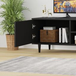 Moderna Black TV Stand for Smart TV, 140cm High Gloss TV Stand Cabinet with Tall Legs - thumbnail 8