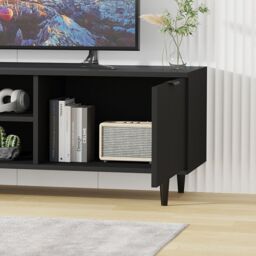 Moderna Black TV Stand for Smart TV, 140cm High Gloss TV Stand Cabinet with Tall Legs - thumbnail 6