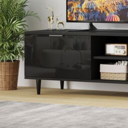 Moderna Black TV Stand for Smart TV, 140cm High Gloss TV Stand Cabinet with Tall Legs - thumbnail 5