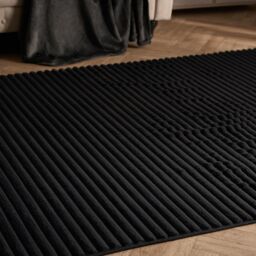 OHS Faux Fur Rug Ribbed Mat Luxury Carpet Anti Slip Runner in Black - Size: 80 cm x 150 cm - thumbnail 2