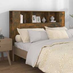 Berkfield Home Headboard Cabinet Smoked Oak 140x18.5x104.5 cm in Brown - thumbnail 2
