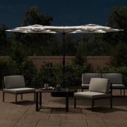 Berkfield Home Elegant Double-Head Parasol with LEDs Sand White 316x240 cm - thumbnail 1