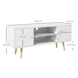HOMCOM TV Stand Cabinet with Cable Management & Wood Legs Living Room in White - thumbnail 3