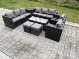 Fimous Outdoor Rattan Garden Furniture Lounge Sofa Set With Oblong Rectagular 2 PC Arm Chair in Dark Grey - thumbnail 2