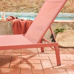 sweeek Set Of 2 Multi-position Deckchairs Textilene & Steel in Terracotta - thumbnail 4