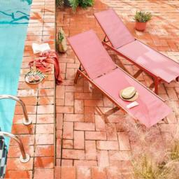 sweeek Set Of 2 Multi-position Deckchairs Textilene & Steel in Terracotta - thumbnail 1
