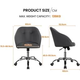 Kelvenix Gray Velvet Desk Chair Vanity Chair Swivel Chair Adjustable Height in Grey - thumbnail 2