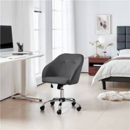 Kelvenix Gray Velvet Desk Chair Vanity Chair Swivel Chair Adjustable Height in Grey - thumbnail 3
