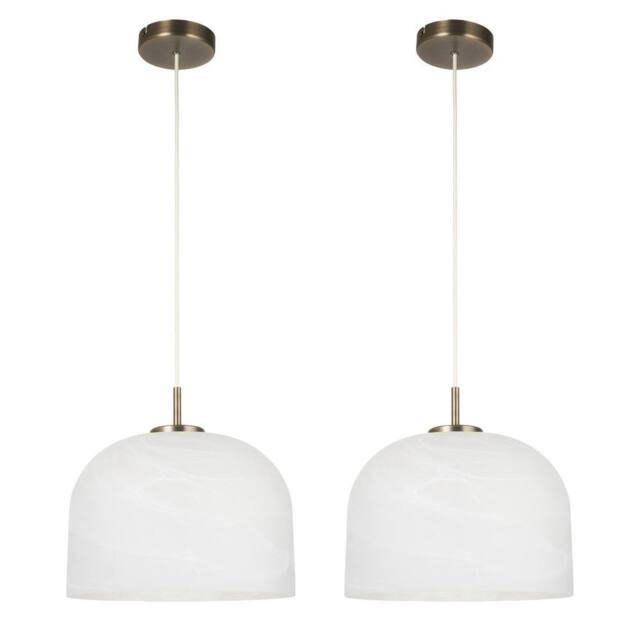First Choice Lighting Set of 2 Oberon - Antique Brass Pendant Lights with Alabaster Shade in Bronze - image 1