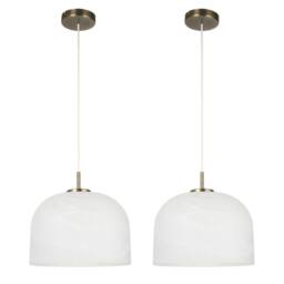 First Choice Lighting Set of 2 Oberon - Antique Brass Pendant Lights with Alabaster Shade in Bronze - thumbnail 1