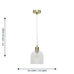 First Choice Lighting Set of 2 Belten - Clear Glass Cloche with Satin Brass Pendant Fittings - thumbnail 6