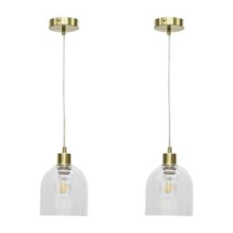 First Choice Lighting Set of 2 Belten - Clear Glass Cloche with Satin Brass Pendant Fittings - thumbnail 1