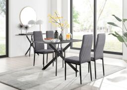 FurnitureboxUK Leonardo Grey Glass Marble Effect Black Leg Table & 4 Velvet Milan Black Leg Chairs - thumbnail 1
