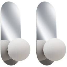 Wyld and Coco Set of 2 Silver Wall Lamps with Opaque Glass Globes - thumbnail 2