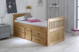 Rest Relax Captain 3FT Single Wooden Slatted Bed with Drawers & Cupboard in Natural - thumbnail 3