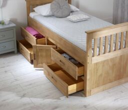 Rest Relax Captain 3FT Single Wooden Slatted Bed with Drawers & Cupboard in Natural - thumbnail 2