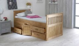 Rest Relax Captain 3FT Single Wooden Slatted Bed with Drawers & Cupboard in Natural - thumbnail 1