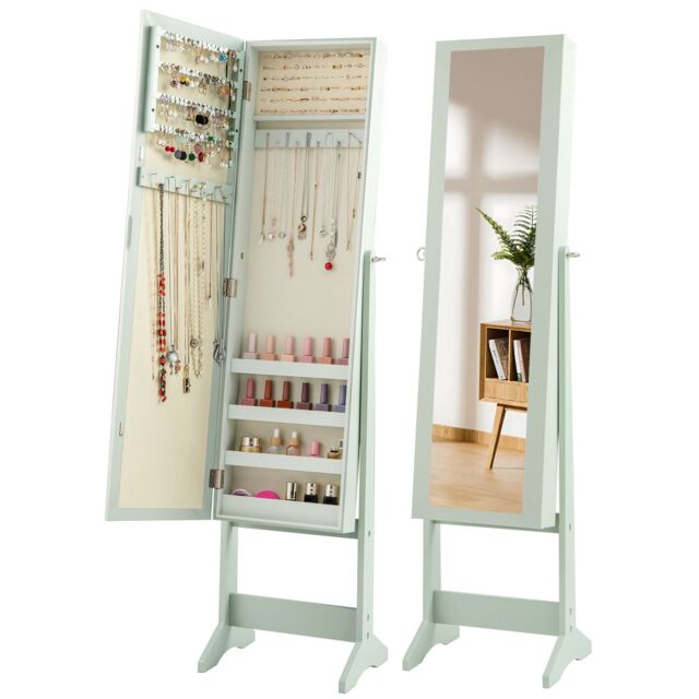 Gymax Mirrored Jewellery Armoire 3 Tilting Angles Jewelry Cabinet Organizer in Light Green - image 1