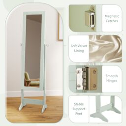 Gymax Mirrored Jewellery Armoire 3 Tilting Angles Jewelry Cabinet Organizer in Light Green - thumbnail 7