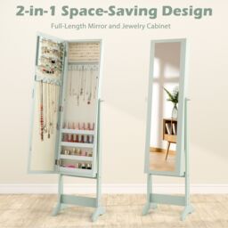 Gymax Mirrored Jewellery Armoire 3 Tilting Angles Jewelry Cabinet Organizer in Light Green - thumbnail 2