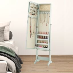 Gymax Mirrored Jewellery Armoire 3 Tilting Angles Jewelry Cabinet Organizer in Light Green - thumbnail 9