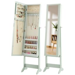 Gymax Mirrored Jewellery Armoire 3 Tilting Angles Jewelry Cabinet Organizer in Light Green - thumbnail 1