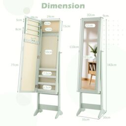 Gymax Mirrored Jewellery Armoire 3 Tilting Angles Jewelry Cabinet Organizer in Light Green - thumbnail 3