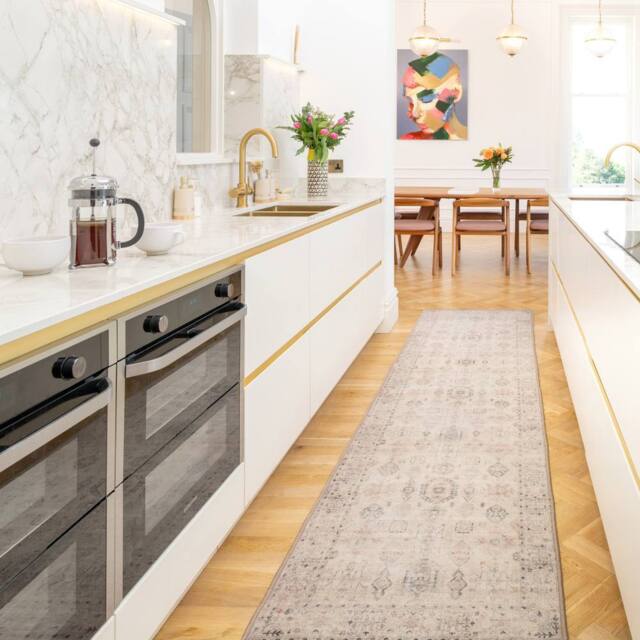 Kukoon Ivory Distressed Liquid Repellent Washable Long Hallway Runner Rug - Size: 60 cm x 240 cm - image 1