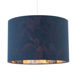Happy Homewares Modern Midnight Blue Linen Lamp Shade with Leaf Floral Pattern Lining - Size: 12 inches - thumbnail 2