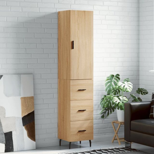 Berkfield Home Highboard Sonoma Oak 34.5x34x180 cm Engineered Wood in Brown - image 1