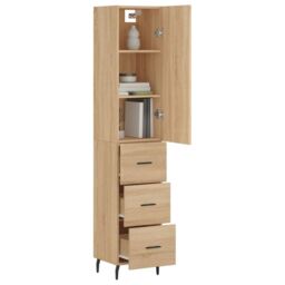 Berkfield Home Highboard Sonoma Oak 34.5x34x180 cm Engineered Wood in Brown - thumbnail 3
