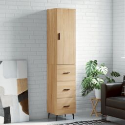 Berkfield Home Highboard Sonoma Oak 34.5x34x180 cm Engineered Wood in Brown - thumbnail 1
