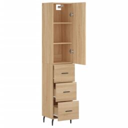 Berkfield Home Highboard Sonoma Oak 34.5x34x180 cm Engineered Wood in Brown - thumbnail 4