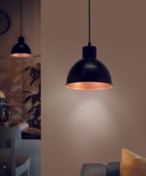 Loops Hanging Ceiling Pendant Light Black & Copper Industrial Shade 1 x 60W E27 Bulb - thumbnail 3