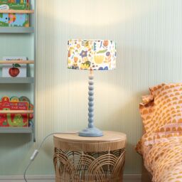 ValueLights Bobbins Powder Blue Table Lamp with Fabric Jungle Drum Lamp Shade with LED Bulb