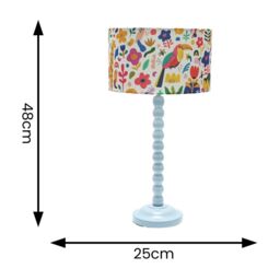 ValueLights Bobbins Powder Blue Table Lamp with Fabric Jungle Drum Lamp Shade with LED Bulb - thumbnail 5