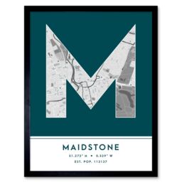 "Wee Blue Coo Wall Art Print Maidstone England United Kingdom City Map Modern Typography Stylish Letter Framed Word in Teal - Size: W12"" x H16""" - thumbnail 1