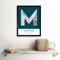 "Wee Blue Coo Wall Art Print Maidstone England United Kingdom City Map Modern Typography Stylish Letter Framed Word in Teal - Size: W12"" x H16""" - thumbnail 2