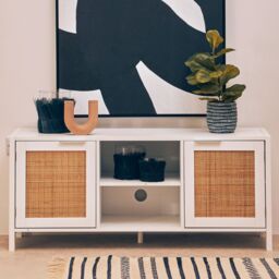 Orsina Functional White Wood Media Unit, Multi Pupose Sideboard Media Unit, Optimal Dimensions TV Cabinets - thumbnail 1