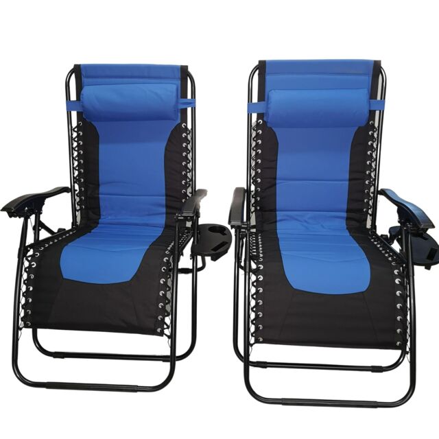 Samuel Alexander Set of 2 Luxury Padded Multi Position Zero Gravity Garden Relaxer Chair Lounger in Blue & Black - image 1