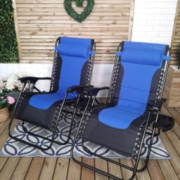 Samuel Alexander Set of 2 Luxury Padded Multi Position Zero Gravity Garden Relaxer Chair Lounger in Blue & Black - thumbnail 2